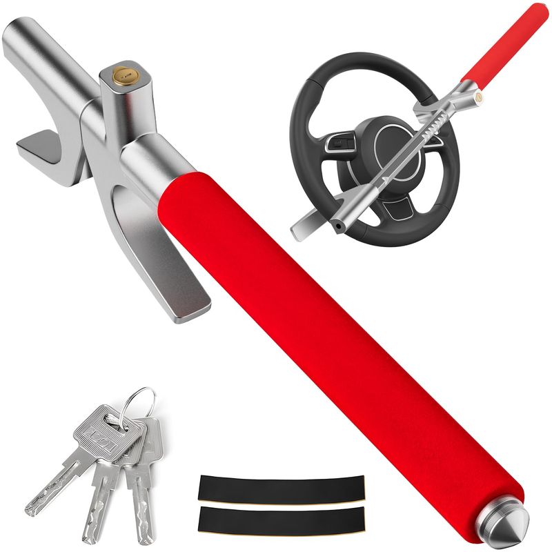 Steering Wheel Lock, Adjustable Anti-Theft Car Device, Universal Anti-Volante Accessory With 3 Keys And Escape Hammer, Suitable For Truck SUV Van Security, Vehicle Immobilization System_voghion.com