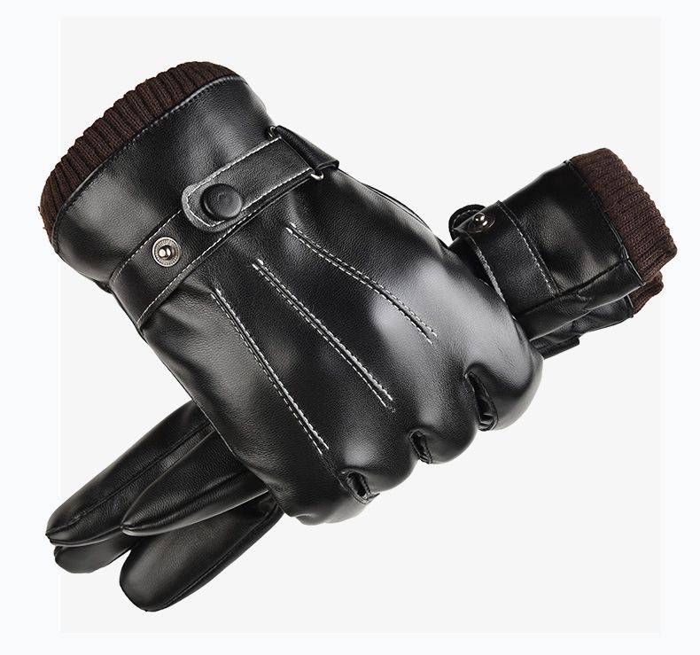 Autumn And Winter Warm PU Leather Gloves, Men's Outdoor Cycling Touch Screen Gloves, Fleece Water-resistant Cycling Cold-proof Gloves_voghion.com