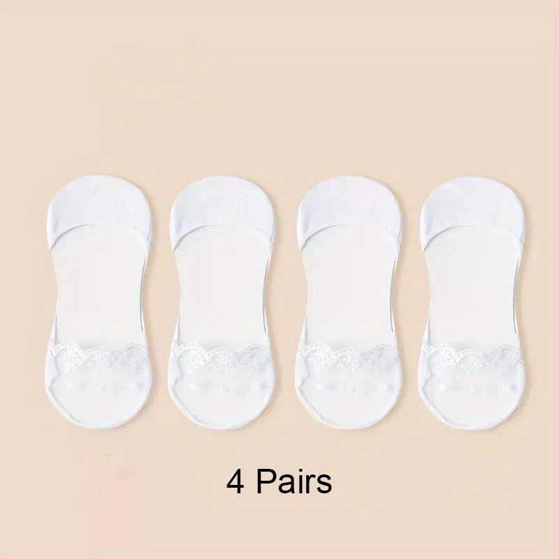 4 Pairs Summer Women Invisible Socks Cotton Shallow Mouth Socks Lace Boat Socks ,Women's Stockings & Hosiery_voghion.com