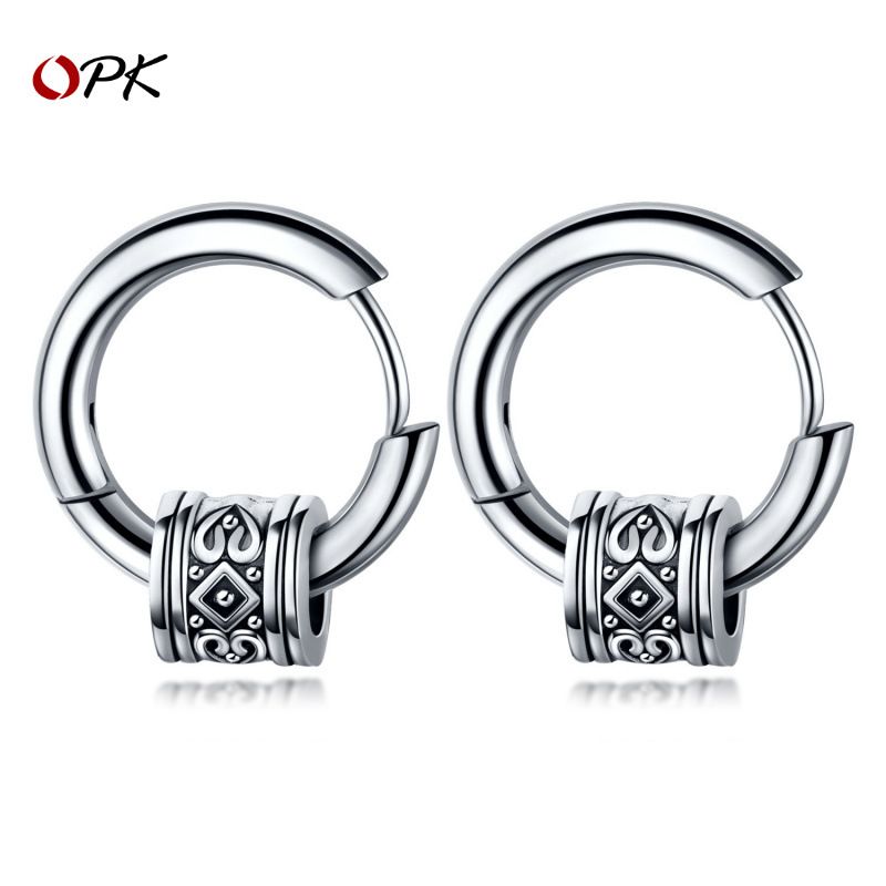 Orecchini a cerchio alla moda da uomo OPK, in acciaio inossidabile, alla moda, con personalità, in titanio_voghion.com