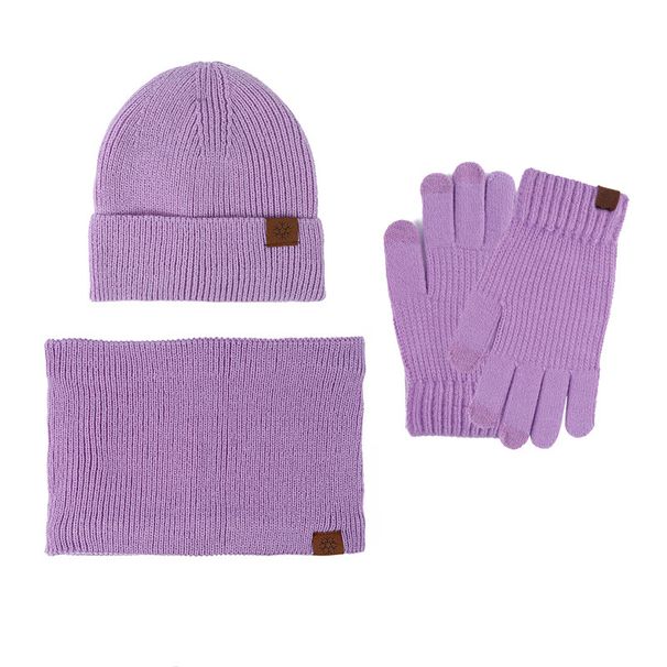 Winter hat, scarf, gloves, three piece set, plus velvet touch screen, outdoor cold proof, thickened knitted hat, three piece set_voghion.com