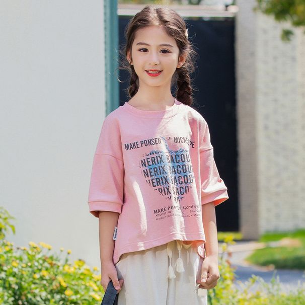 Kinderkleidung, lässig, große Kinder, Sommer, kurzärmelig, Hose aus Eisseide, Baumwolle, zweiteiliger Anzug_voghion.com