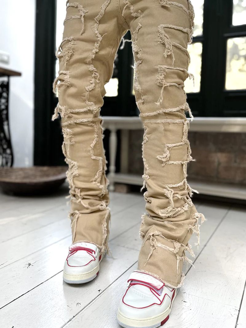 2023 Pantaloni a gamba dritta in denim con toppa elastica da uomo nuovi alla moda da strada_voghion.com