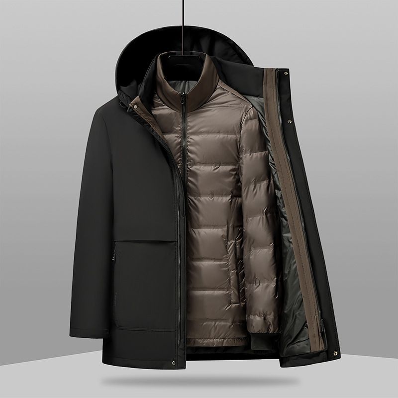 Verdickte Gänsedaunenjacke mit abnehmbarer Kapuze für Herren, Winter 2024, neue Herrenbekleidung, warme Jacke mit abnehmbarem Futter für mittleres Alter_voghion.com