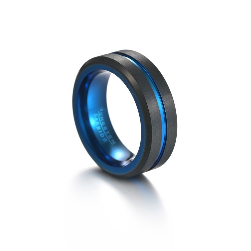 Anello da uomo in tungsteno blu con quadrante in sabbia nera_voghion.com