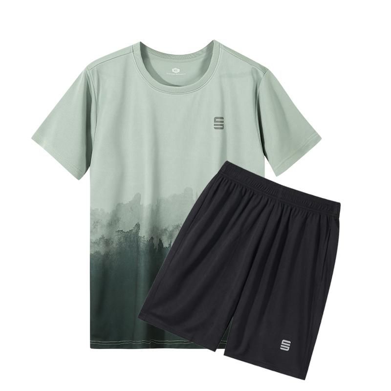 Sportbekleidungsset für Herren aus Polyester, ultradünne Sommerkleidung, hohe Elastizität, lässig, schnelltrocknend, zweiteiliges Set für Herren_voghion.com