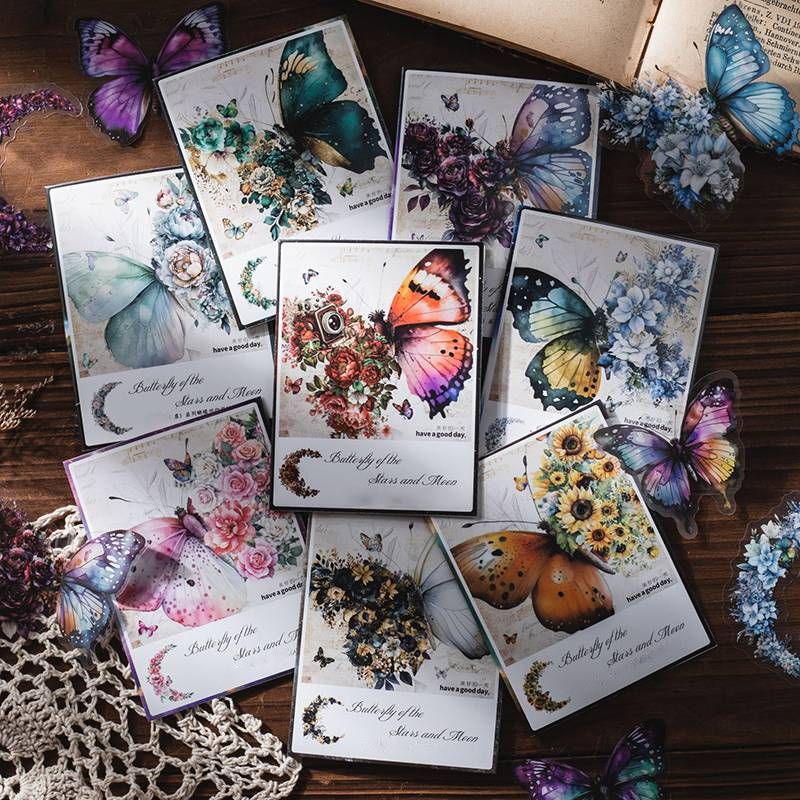 30 Sheets/pack, 8 Packs With 240 DIY Decorative Stickers, Butterfly Flower Theme, Suitable For DIY Bottle Stickers_voghion.com