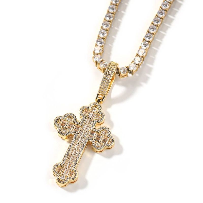 ​​Women's & Men's Jewelry Hip Hop Cross Pendant Necklace With Diamond Accents And Twist Chain For Trendy Streetwear Style​​_voghion.com