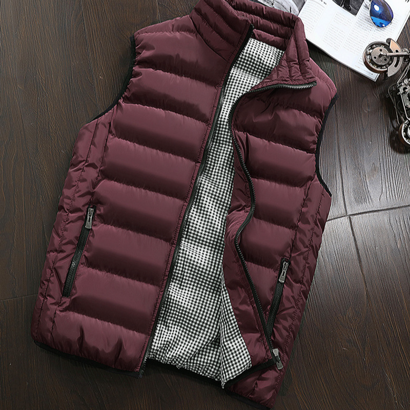 Gilet trapuntato alla moda da uomo - Giacca senza maniche imbottita in cotone alla moda per abbigliamento casual (rosso/nero/verde militare, M-5XL)_voghion.com