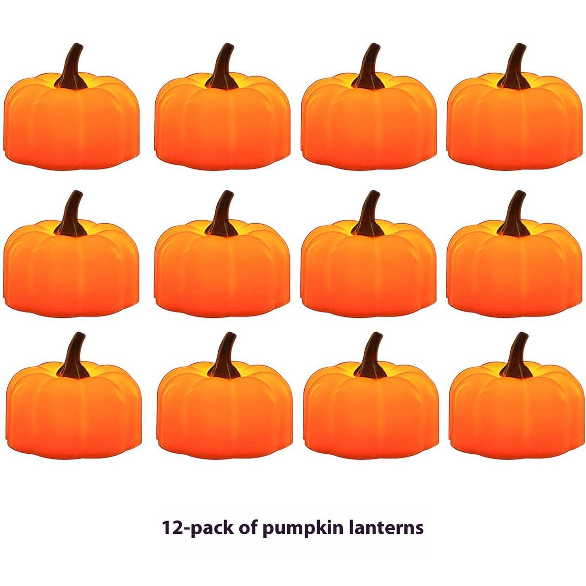 Halloween LED Pumpkin Lantern Set - 12pcs Battery-Operated Flameless Candles, Flickering Warm White Glow, Spooky Decor For Party, Porch & Indoor_voghion.com