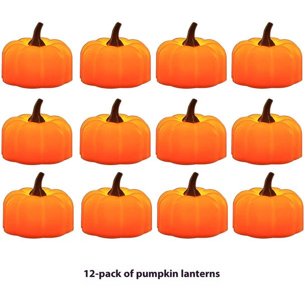 Halloween LED Pumpkin Lantern Set - 12pcs Battery-Operated Flameless Candles, Flickering Warm White Glow, Spooky Decor For Party, Porch & Indoor_voghion.com