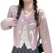 « Gilet en maille rayée rose – Pull à superposition ouvert sur le devant avec fermeture boutonnée (Taille unique, doux et élégant) »_voghion.com