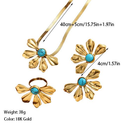 Collana francese leggera di lusso con orecchini di perle, moda, set di anelli aperti geometrici irregolari_voghion.com