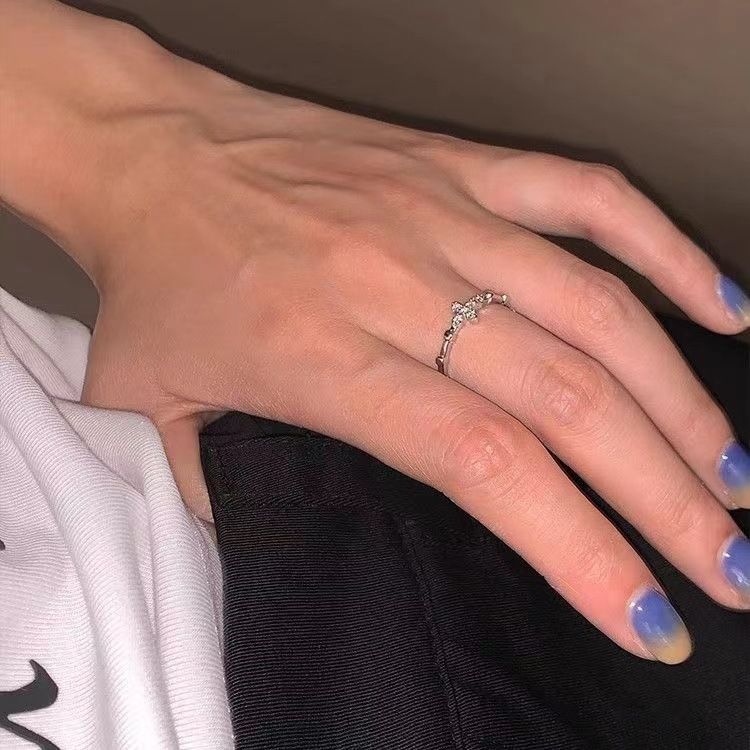 Bague d'index simple et polyvalente avec incrustation de diamants, design haut de gamme, niche, luxe léger, style Ins_voghion.com
