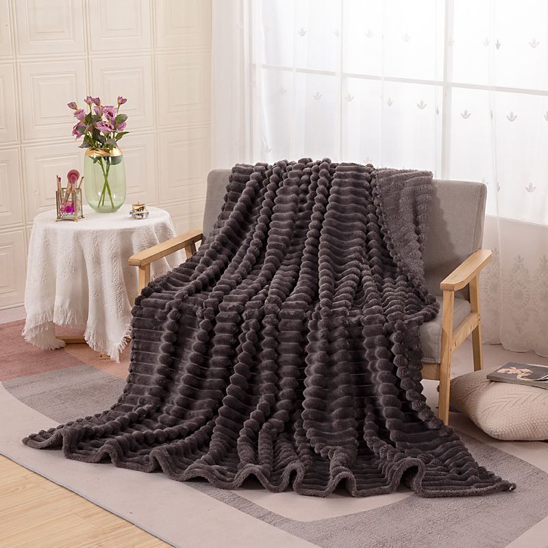 kaninhår bred remsa flanellfilt korallfleece täcke luftkonditionering tupplurfilt_voghion.com