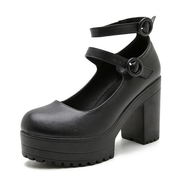 Scarpe Mary Jane da donna con tacco grosso, plateau e fibbia regolabile - Comode décolleté con punta tonda per abbigliamento casual_voghion.com