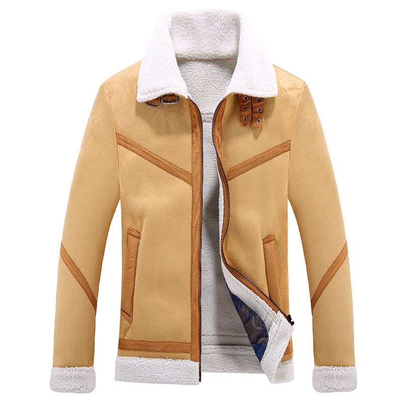 Vêtements pour hommes Fourrure en un avec veste en cuir polaire Grande taille Manteau à revers décontracté pour hommes_voghion.com