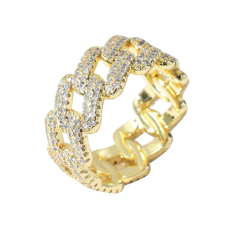 Anillo de moda para hombre con cadena cubana de cobre y micro pavé de circonitas estilo hip hop._voghion.com