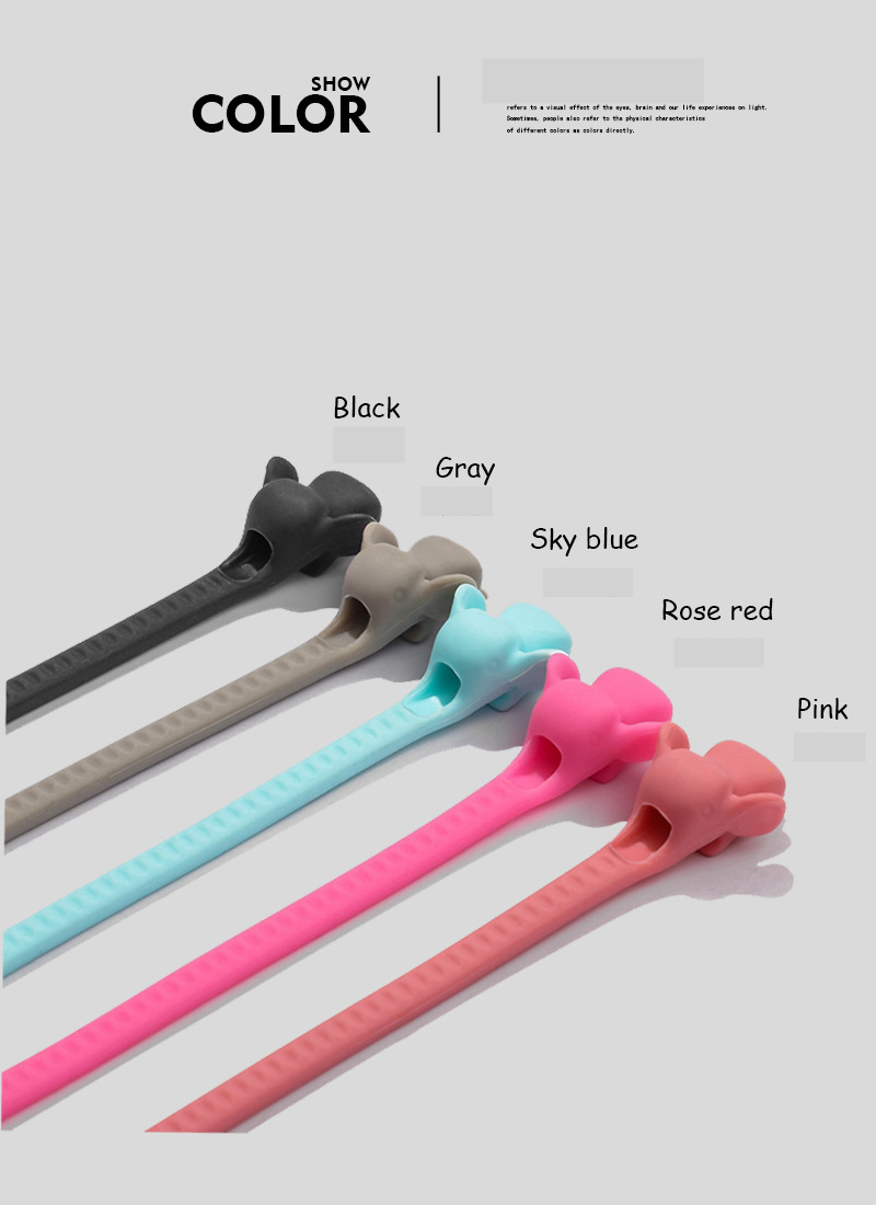 Corda di stoccaggio per auricolari in silicone con clip di tenuta per snack con fascetta per cavi in ​​silicone creativo con elefante in silicone_voghion.com
