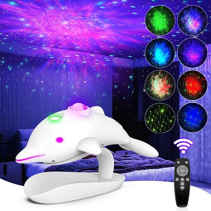 Delphin-Sternenprojektor, Galaxieprojektor für Schlafzimmer, 15 Beleuchtungsmodi, Sternennachtlicht an der Decke mit Fernbedienung, Dekor für Kinderzimmer, Dekoration, Geschenk_voghion.com