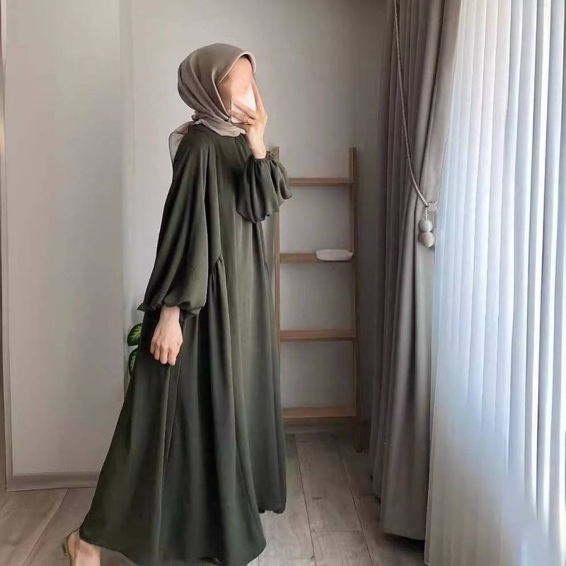 Damenbekleidung Frühling und Herbst Neue muslimische Damenbekleidung Einfarbig Elegante Mode Lose Pullover Kleid_voghion.com