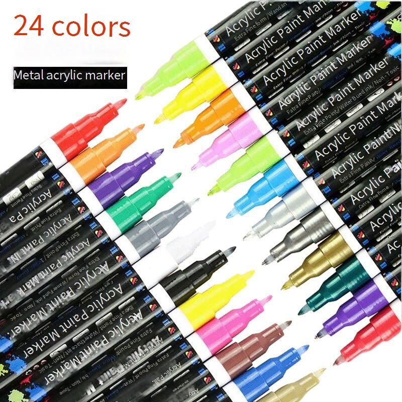 24-Color Metallic Acrylic Paint Markers Set - Vibrant DIY Art Markers For Drawing, Sketching & Crafting - Ideal For Artists, Students & Hobbyists_voghion.com