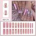 Glitter French Nails Press On - Floral Matte Fake Nails With Rhinestones - Reusable False Nails For Women - Easy To Apply Nail Art Stickers_voghion.com