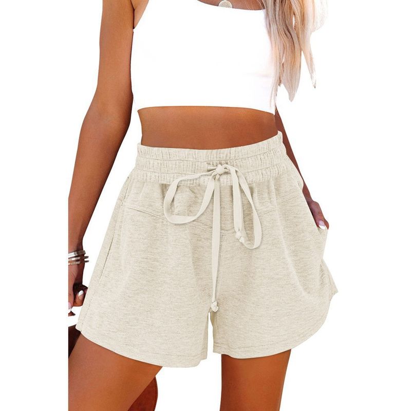 Short de sport décontracté à poches de couleur unie pour femmes_voghion.com