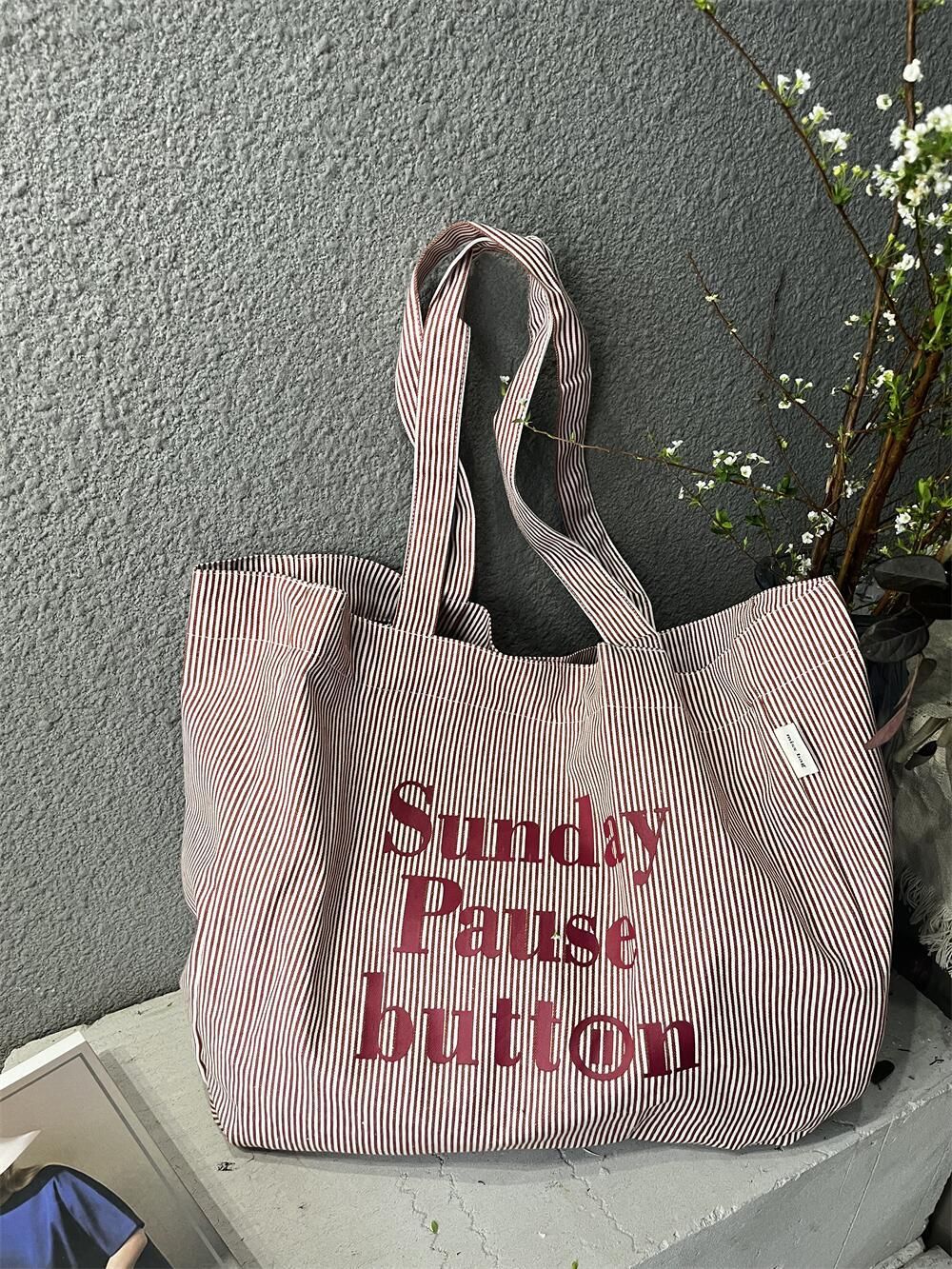 Borsa a tracolla in tela da donna, semplice e casual, con tracolla a righe e lettere, grande capacità, nuova primavera estate 2025_voghion.com