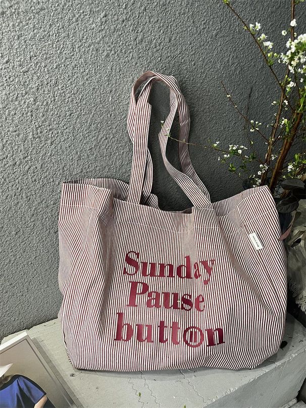 Borsa a tracolla in tela da donna, semplice e casual, con tracolla a righe e lettere, grande capacità, nuova primavera estate 2025_voghion.com