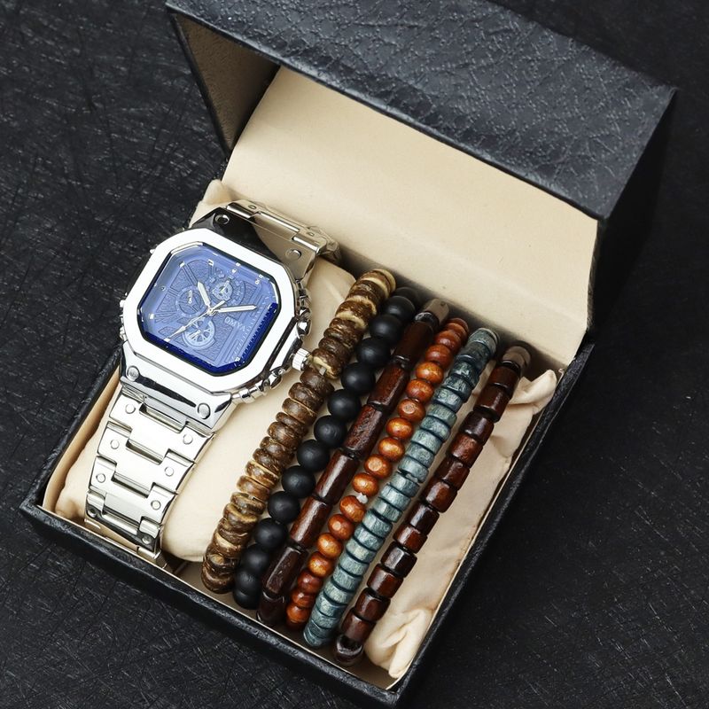 OMYA Men's Waterproof Bracelet Watch Set 3ATM Stainless Steel Rectangular Dial Quartz Gift Box_voghion.com