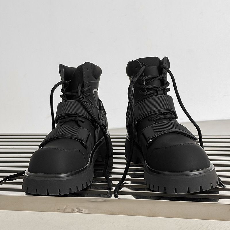 Men's Shoes Niche Autumn New Velcro Martin Boots Functional Style Deconstruction High Top Motorcycle Style Work Boots Heightening Boots_voghion.com