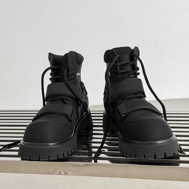 Men's Shoes Niche Autumn New Velcro Martin Boots Functional Style Deconstruction High Top Motorcycle Style Work Boots Heightening Boots_voghion.com