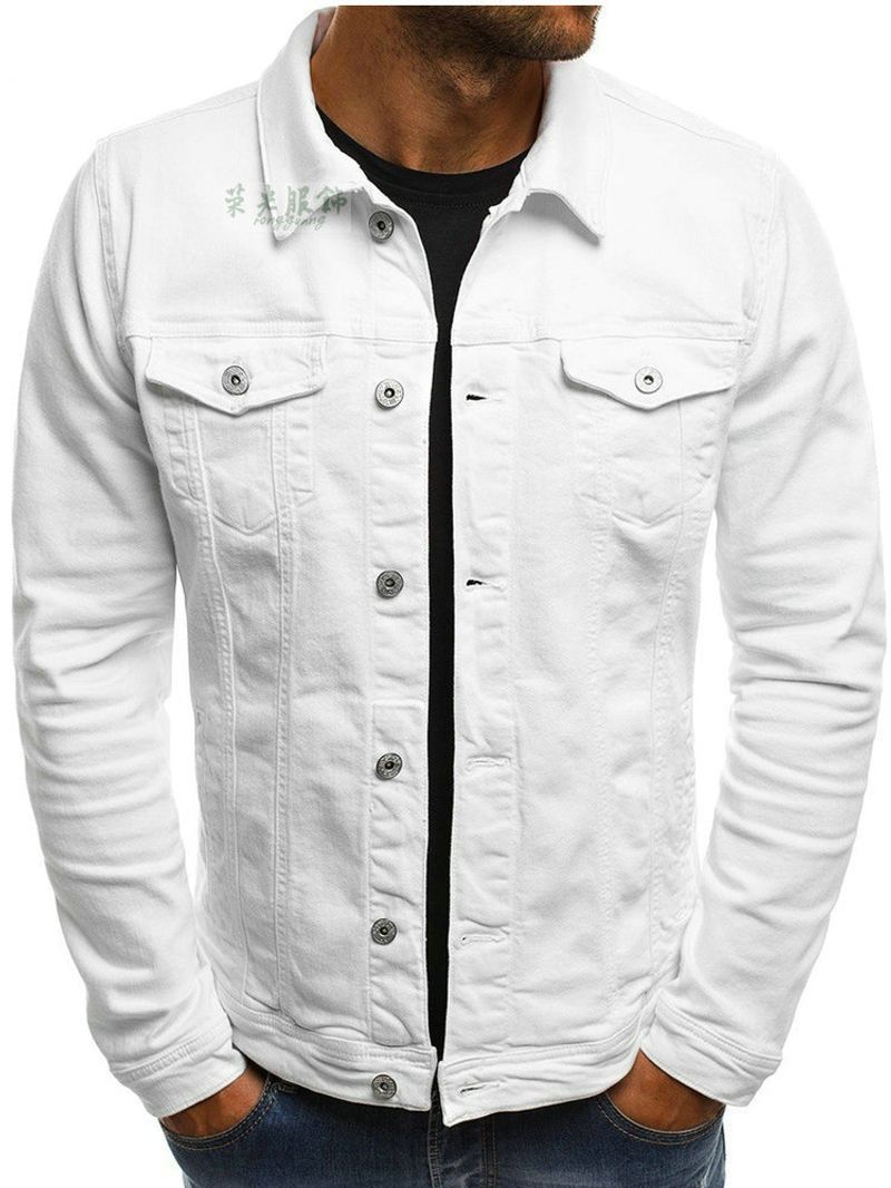 Giacca casual in denim da uomo in cotone resistente all'usura, camicia spessa, cardigan con bottoni_voghion.com