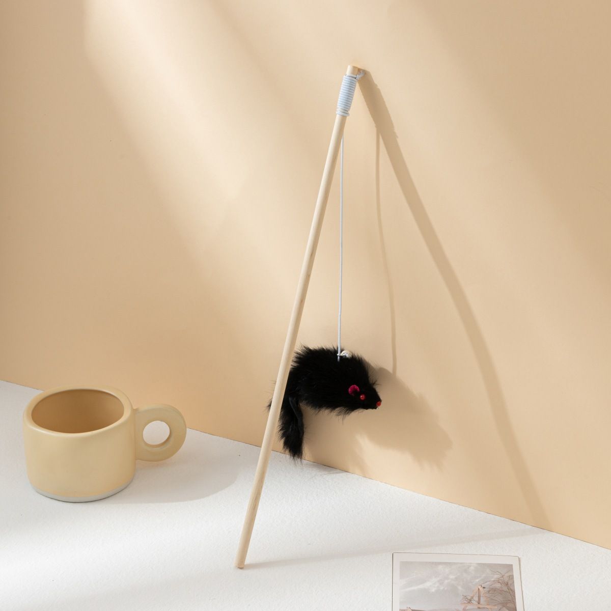 Wooden Interactive Toy Fun Pet Supplies Rabbit Fur Mouse Cat Teaser Wand_voghion.com