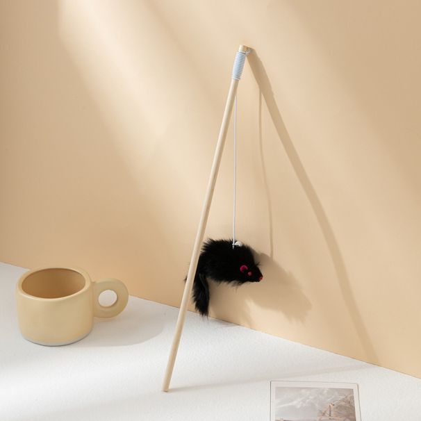 Wooden Interactive Toy Fun Pet Supplies Rabbit Fur Mouse Cat Teaser Wand_voghion.com