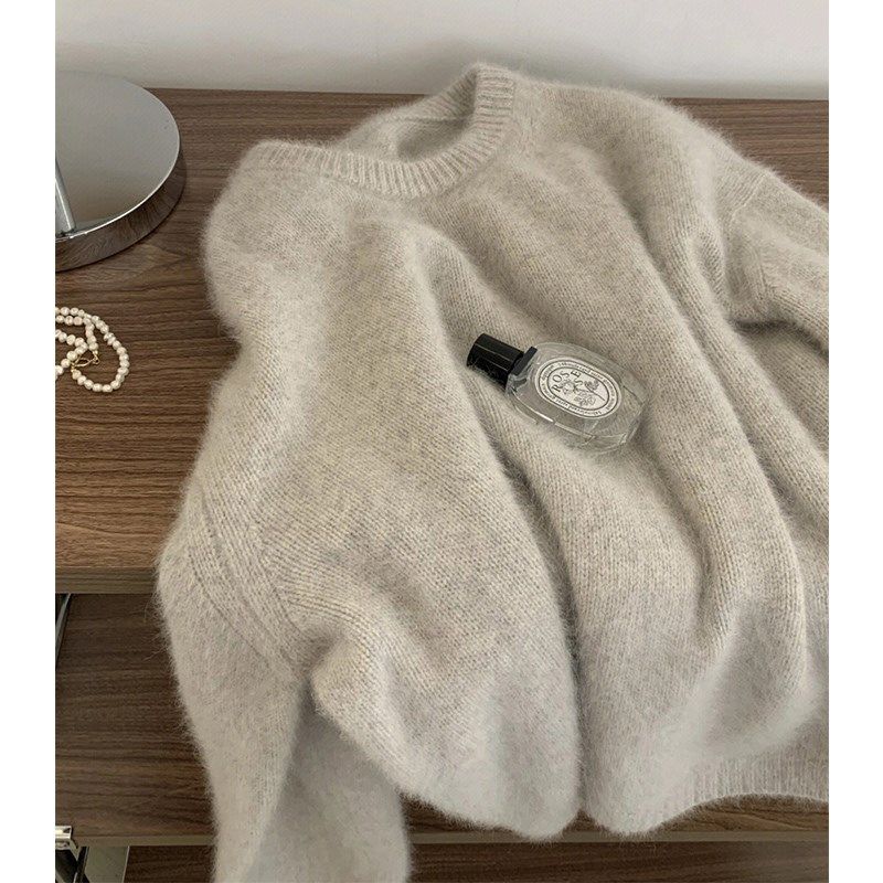 2024 Winter Waschbär Samt Weich Klebriger Kapuzenpullover für Frauen, Faul und Locker, Mohair Gestrickte Unterseite, Innenoberteil_voghion.com