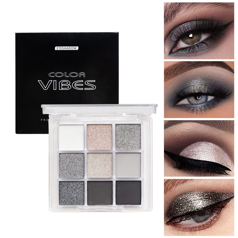 Dark Punk Smoked Neun Farbe Lidschatten Platte Schwarz Und Weiß Grau Metall Perle Matt Silber Party Bühne Make-Up_voghion.com