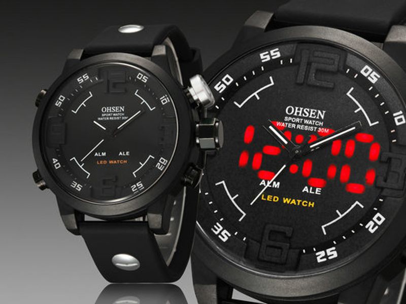 OHSEN AD2820 fancy black mens quartz watch best Silicone strap Waterproof Simple student watch kit_voghion.com