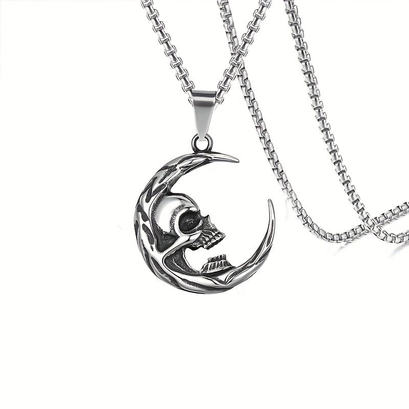 1pc Titanium Steel Chain Fitness Men's Necklace Fashion Hiphop Sports Equipment Dumbbell Barbell Skull Pendant Necklace Jewelry_voghion.com