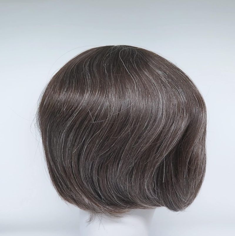 Euro Injection Toupee For Men 100% European Virgin Human Hair Injection Thin Skin Base Hair Replacement System Darkest Brown With 20% Grey Color #220_voghion.com