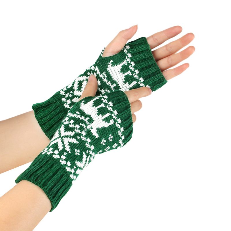 Unisex Christmas gloves Knitted acrylic warm sleeve Snowflake deer festival short gloves wool gloves_voghion.com