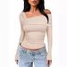 2025 Spring And Autumn Women's Single Shoulder Long Sleeve Top With Ruched Design For Going Out Slim Fit Y2K Style_voghion.com