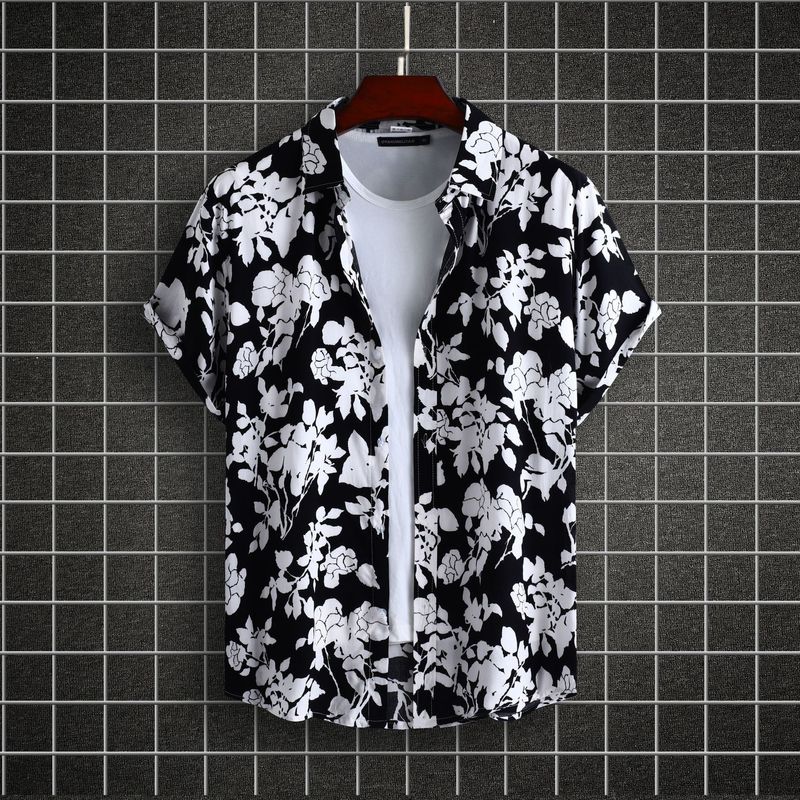 Heren casual mode bloemenprint revers overhemd met korte mouwen_voghion.com