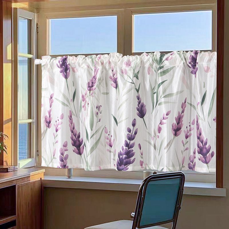 Polyestervorhang mit Lavendeldruck – Rustikaler Halbvorhang zum Binden für Fenster und Türen, 3 Größen (55"x24"/39"/63"), Stangentasche, Bauernhaus-Dekor_voghion.com