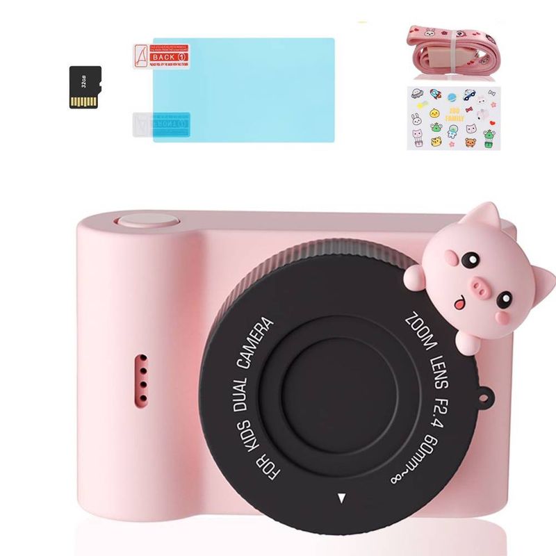 Kinderkamera Pink Piglet Dual Kamera 3 Zoll Touchscreen und 32GB TF Karte WiFi Digitalkamera Kinder 48MP 1080P Kinderkamera_voghion.com