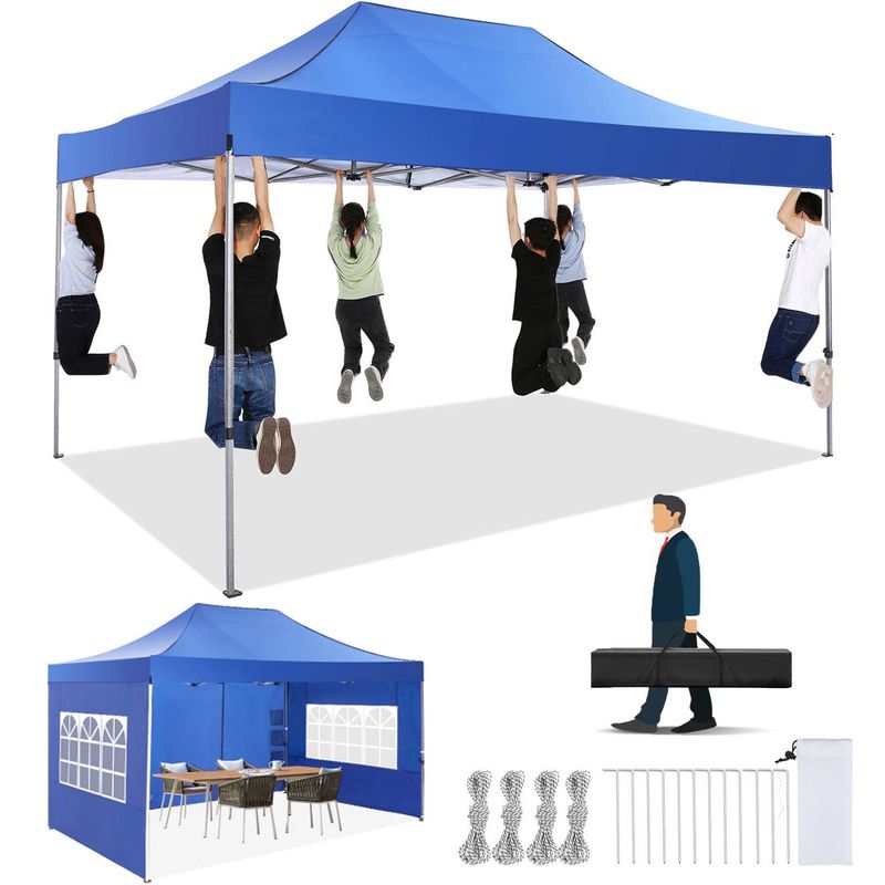 TOOLUCK 10x15ft Pop-Up-Vordach, strapazierfähiges Vordach, LSF 50+, ganzjährig, winddicht, kommerzielles Outdoor-Hochzeitspartyzelt mit 4 Seitenwänden und Tragetasche_voghion.com