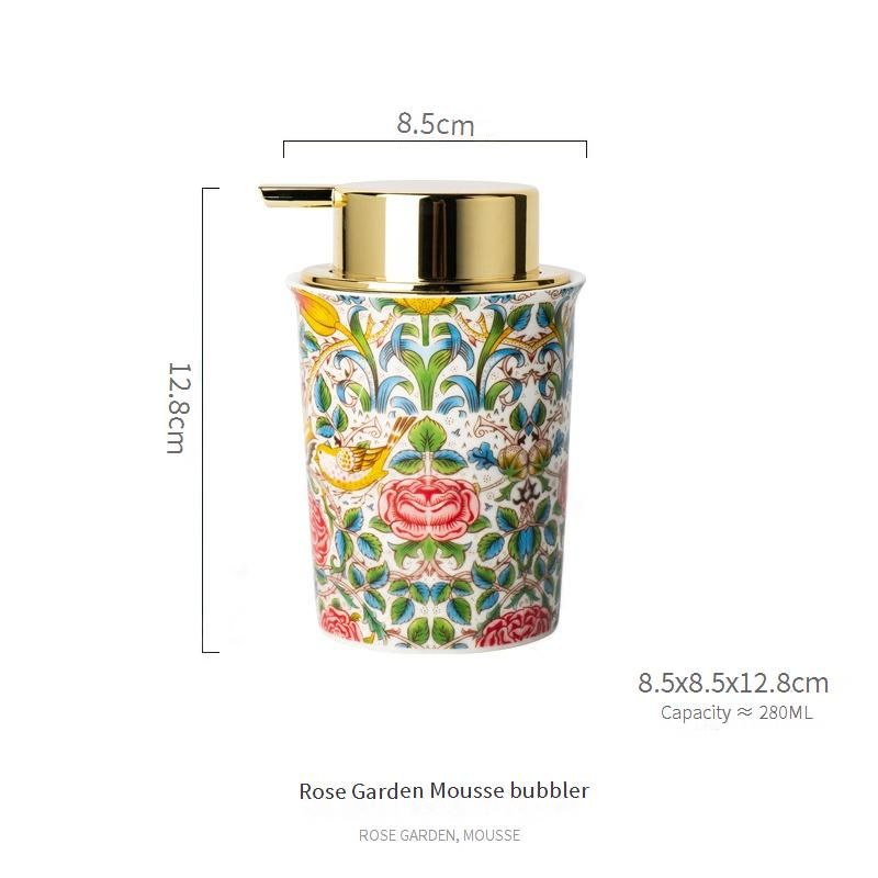 Ceramic Foam Dispenser Set – Elegant Hand Soap Bottles For Bathroom & Kitchen, Refillable Pump Foamers (Rose Garden & Fruit Harvest Designs)​_voghion.com