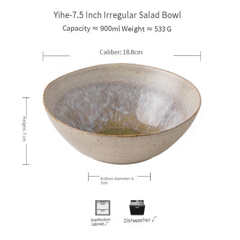 Salatschüssel aus Keramik mit handwerklicher Craquelé-Glasur – 7,5 Zoll große, unregelmäßig geformte, handgefertigte Servierschale mit gesprenkelter Textur_voghion.com