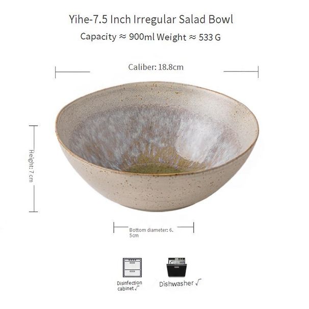 Salatschüssel aus Keramik mit handwerklicher Craquelé-Glasur – 7,5 Zoll große, unregelmäßig geformte, handgefertigte Servierschale mit gesprenkelter Textur_voghion.com